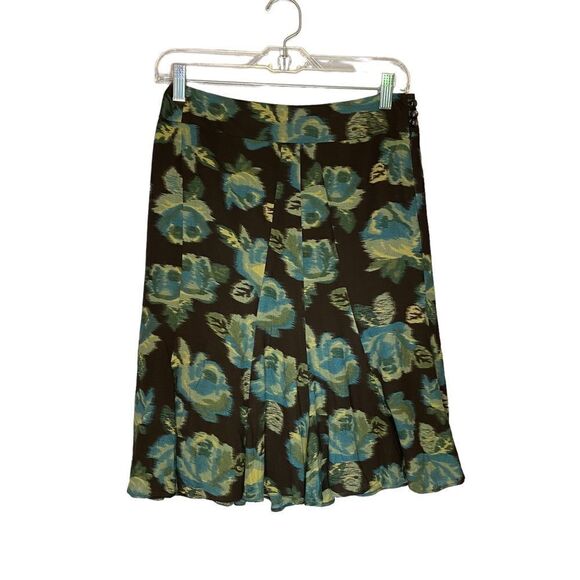 Ann Taylor LOFT Brown & Blue Floral Print Pleated A-Line Skirt Size 2P - Picture 1 of 8